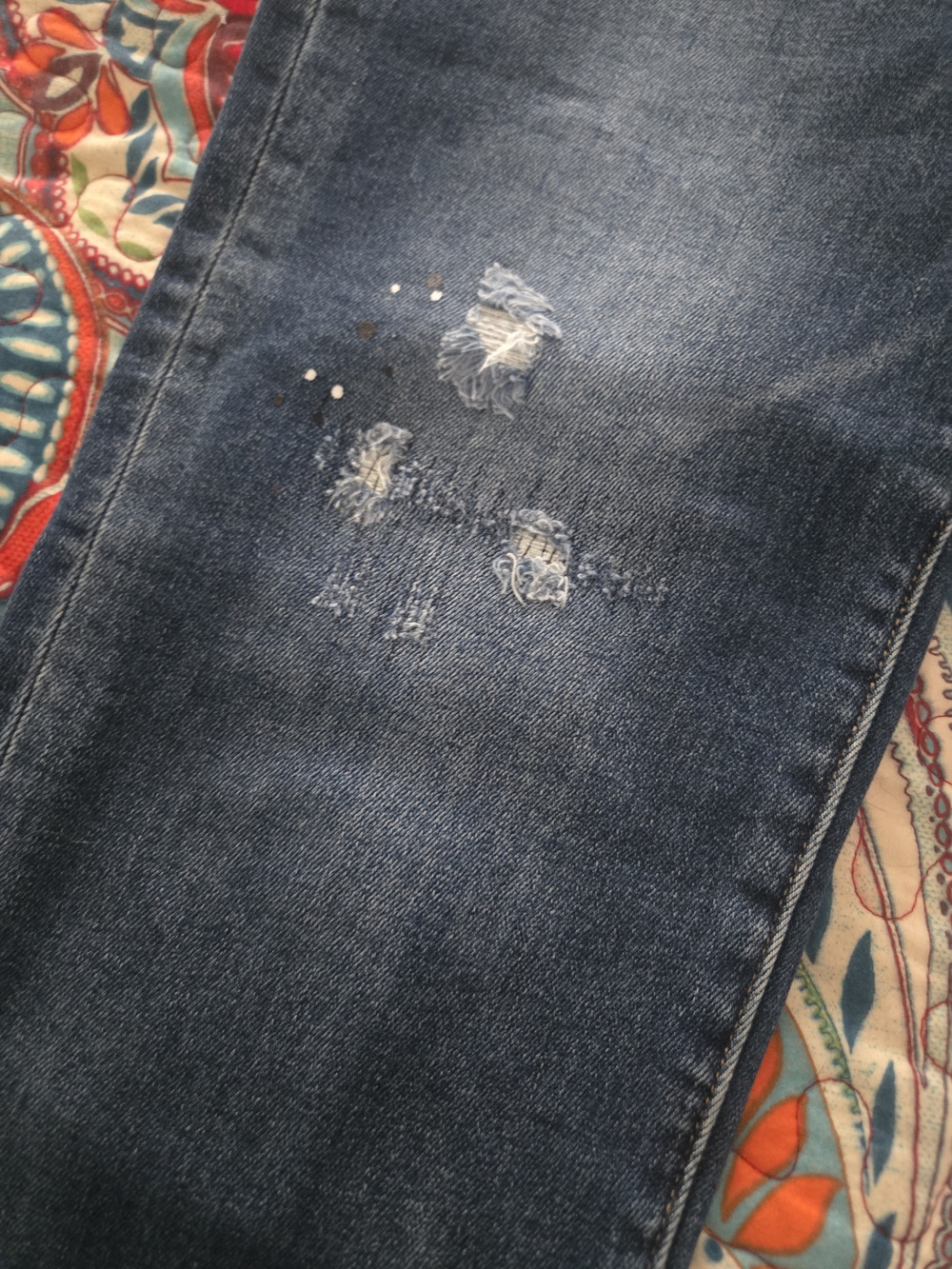 Risen Midrise Tapered Jeans in Dark Blue with Distressed Detail - Picture 4 of 11